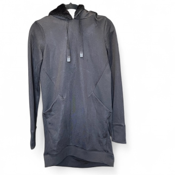 ATHLETA BLACK LONG SLEEVE TRIUMPH LUXE SHINE HOODIE SWEATSHIRT DRESS Sz XS - Picture 7 of 14